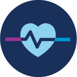 Icon representing Healthcare, consisting of a heart with an ECG style line going through the middle